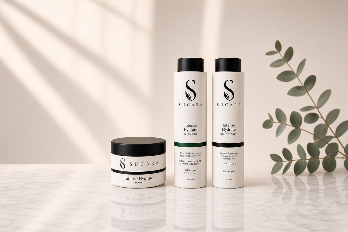 SUCARA complete haarverzorginglijn met Intense Hydrate shampoo, conditioner en haarmasker