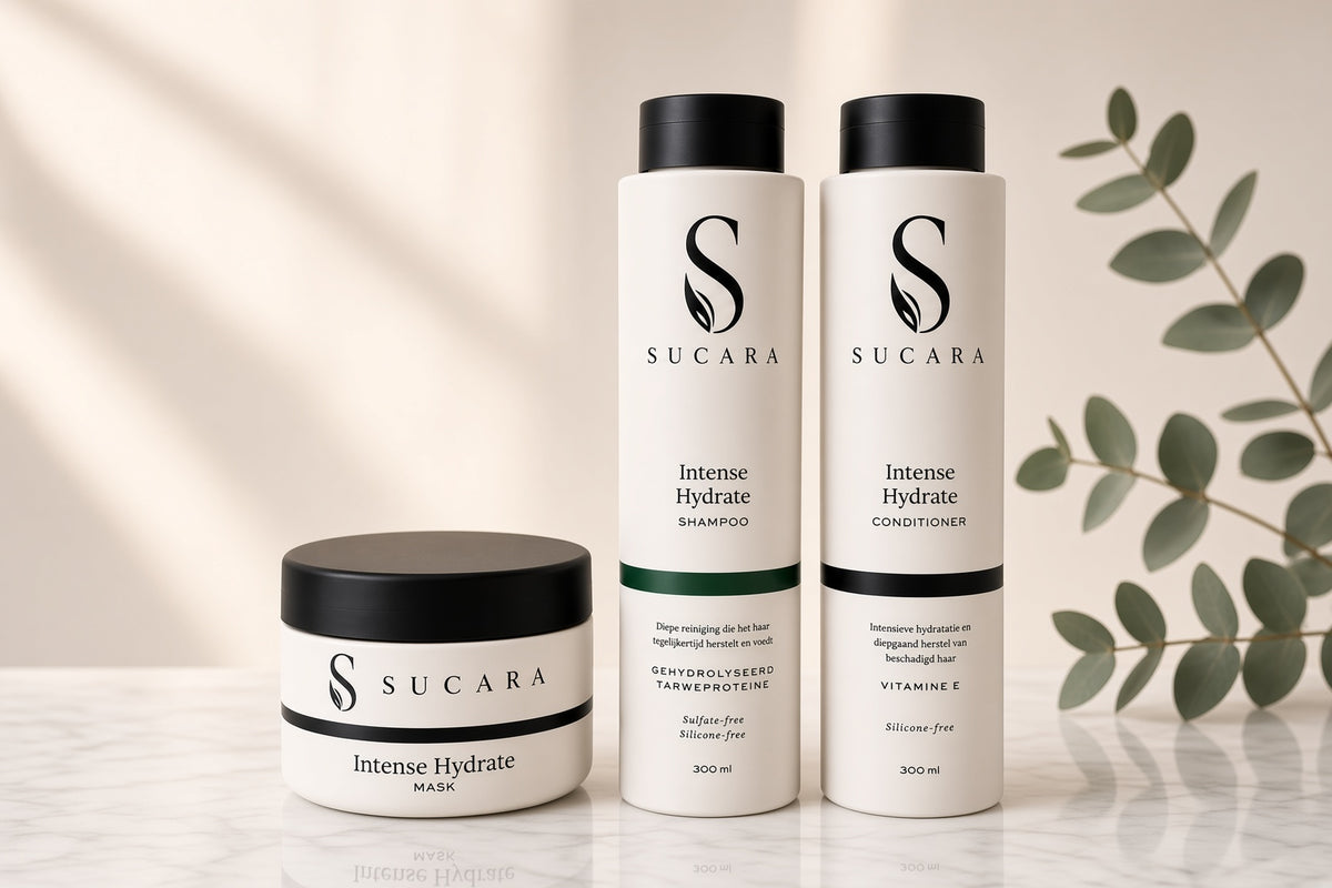 SUCARA complete haarverzorginglijn met Intense Hydrate shampoo, conditioner en haarmasker 